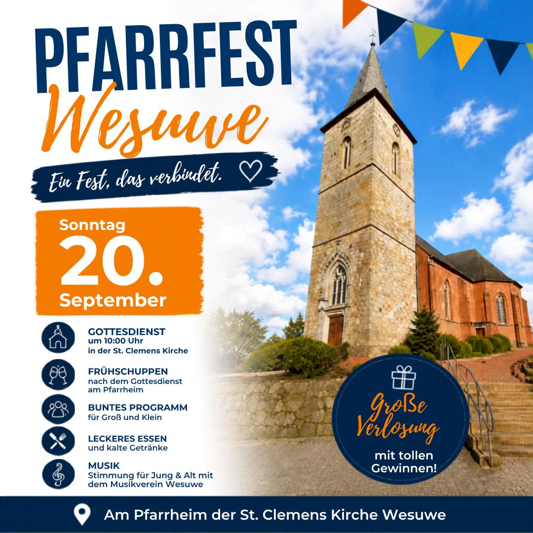 So., 20.09.2026, 10 Uhr Familienmesse anschl. Pfarrfet St. Clemens Wesuwe