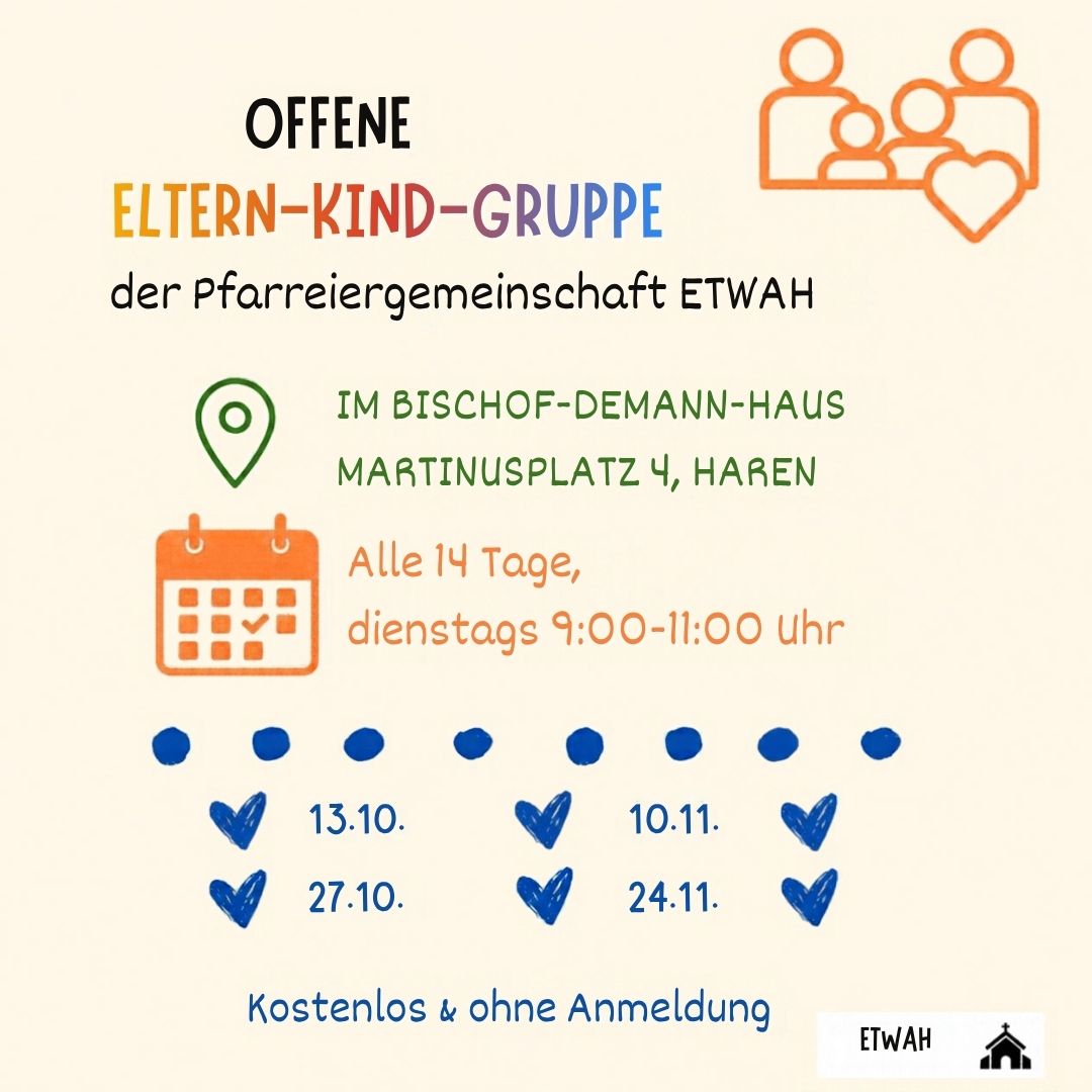 Di., 24.11.2026, 9-11 Uhr Eltern Kind Gruppe der PG  im BDH Haren