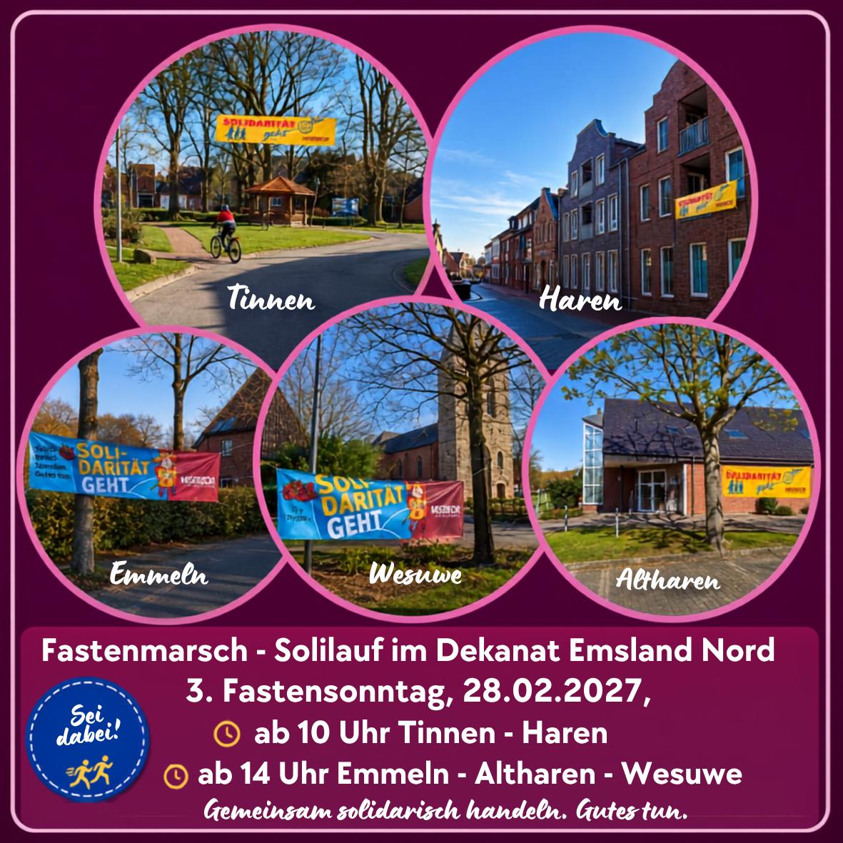 So., 28.02.2027, Fastenmarsch - Solilauf in unserer Pfarreiengemeinschaft und im Dekanat Emsland Nord