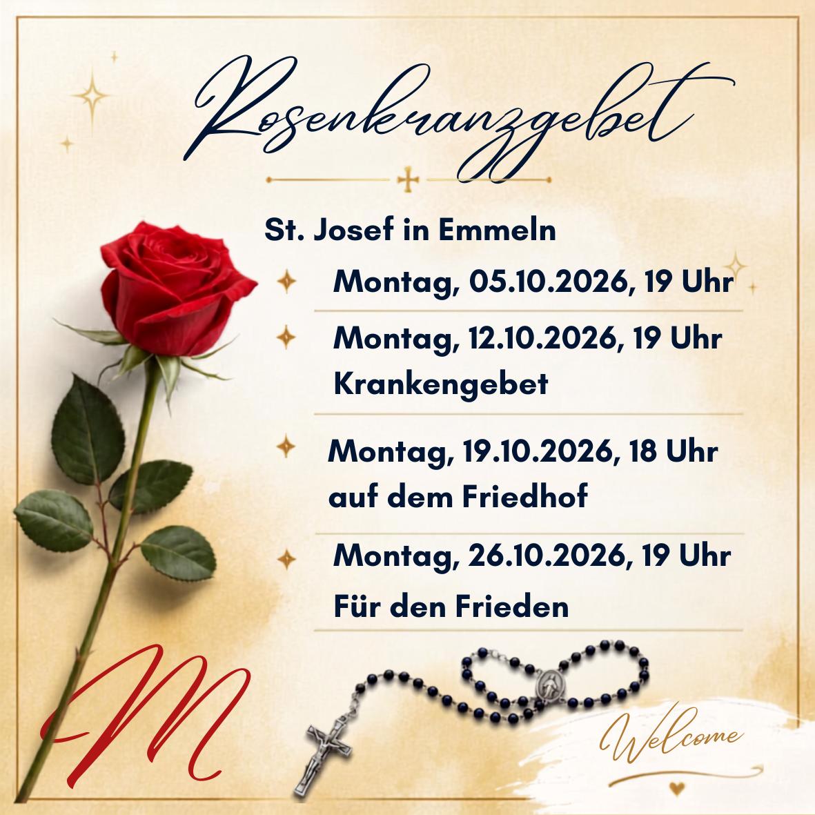 Mo., 19.10.2026, 19 Uhr Rosenkranzgebet in St. Josef Emmeln