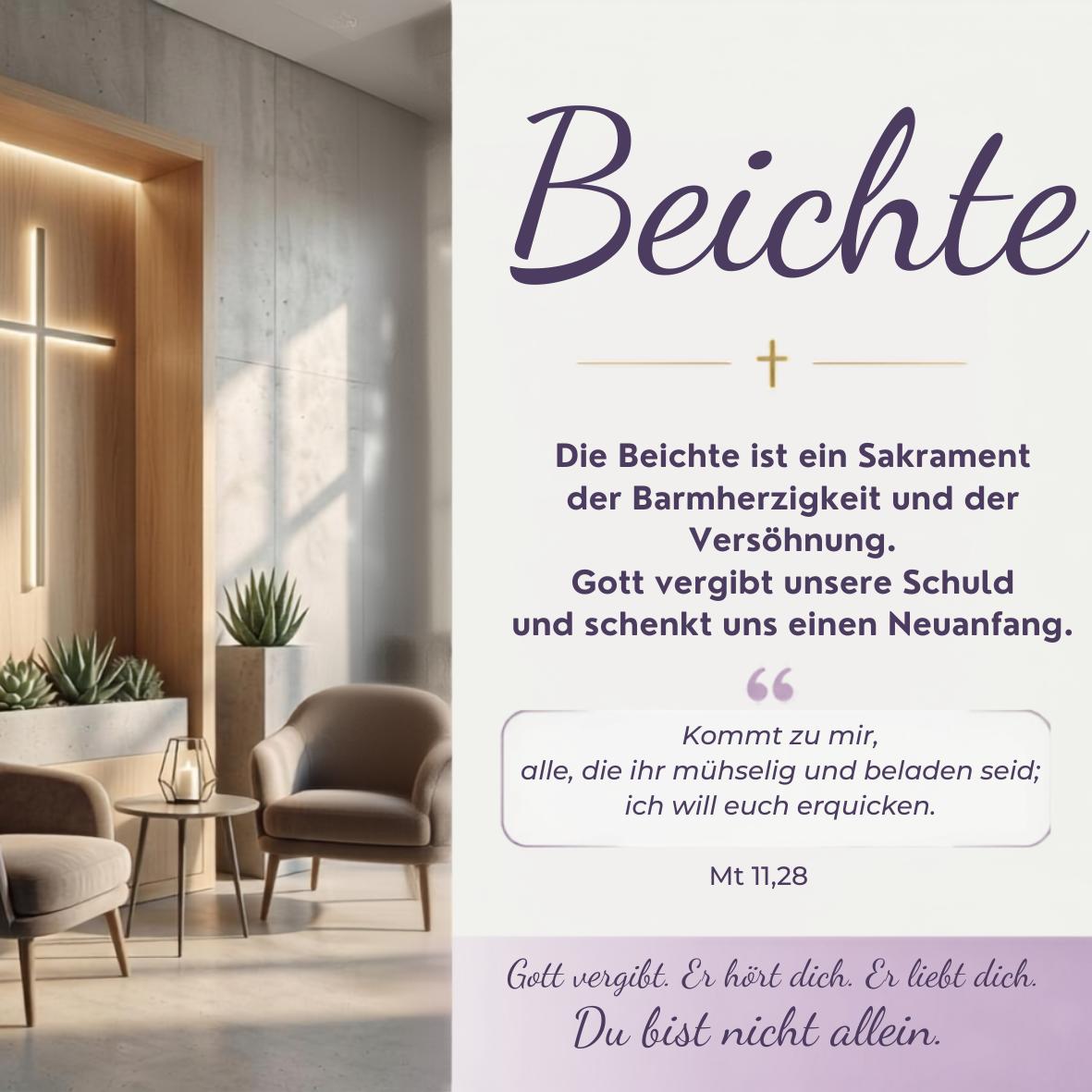 K1600 Die Beichte ist ein Sakrament der Barmherzigkeit und Versöhnung. Gott vergibt unsere Schuld und schenkt uns einen Neuanfang. 2
